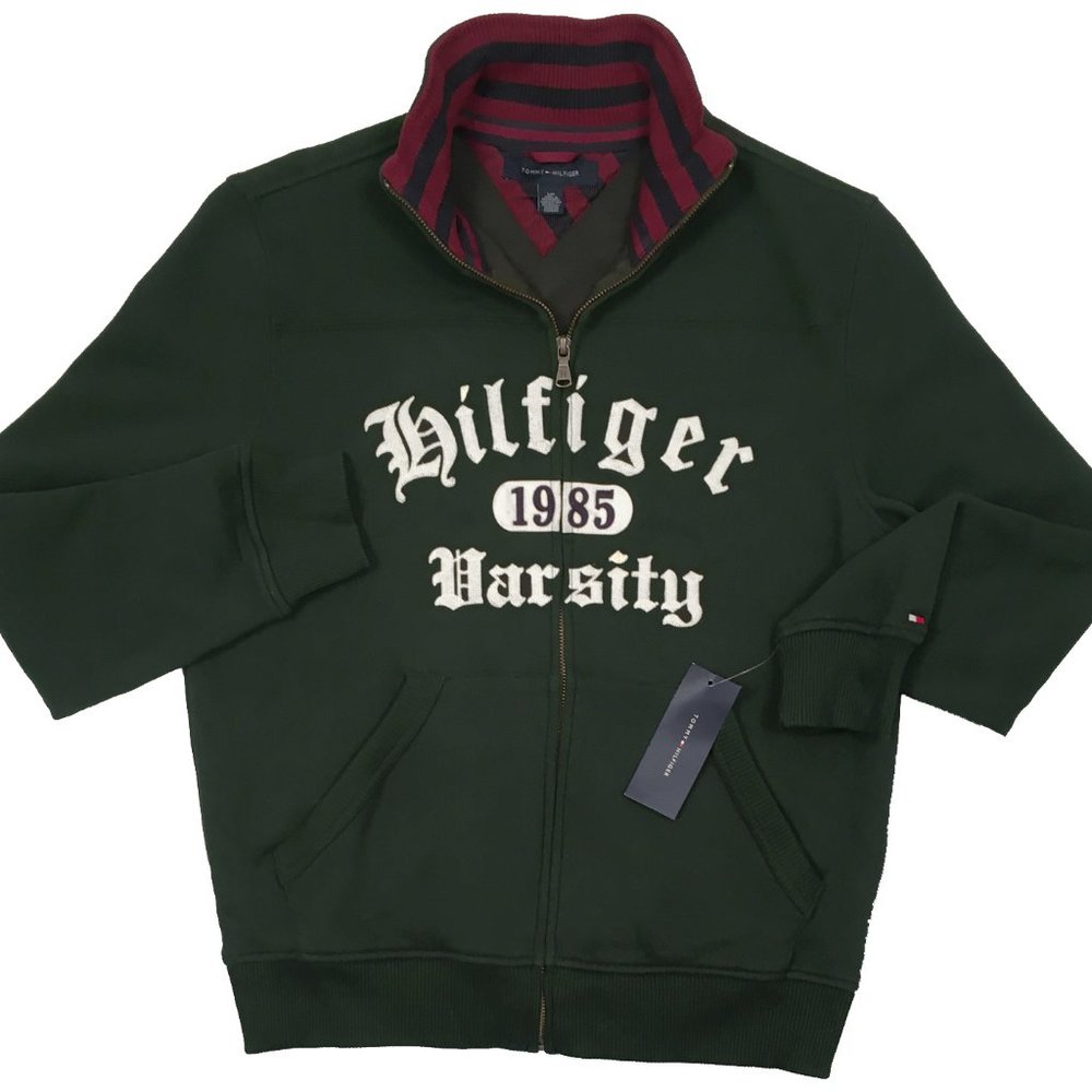 NEW Vintage Tommy Hilfiger Varsity Sweatshirt! Green White Baroque Sewn Letters
